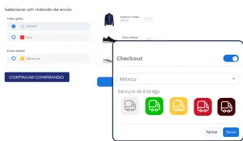 Opções de envio no checkout