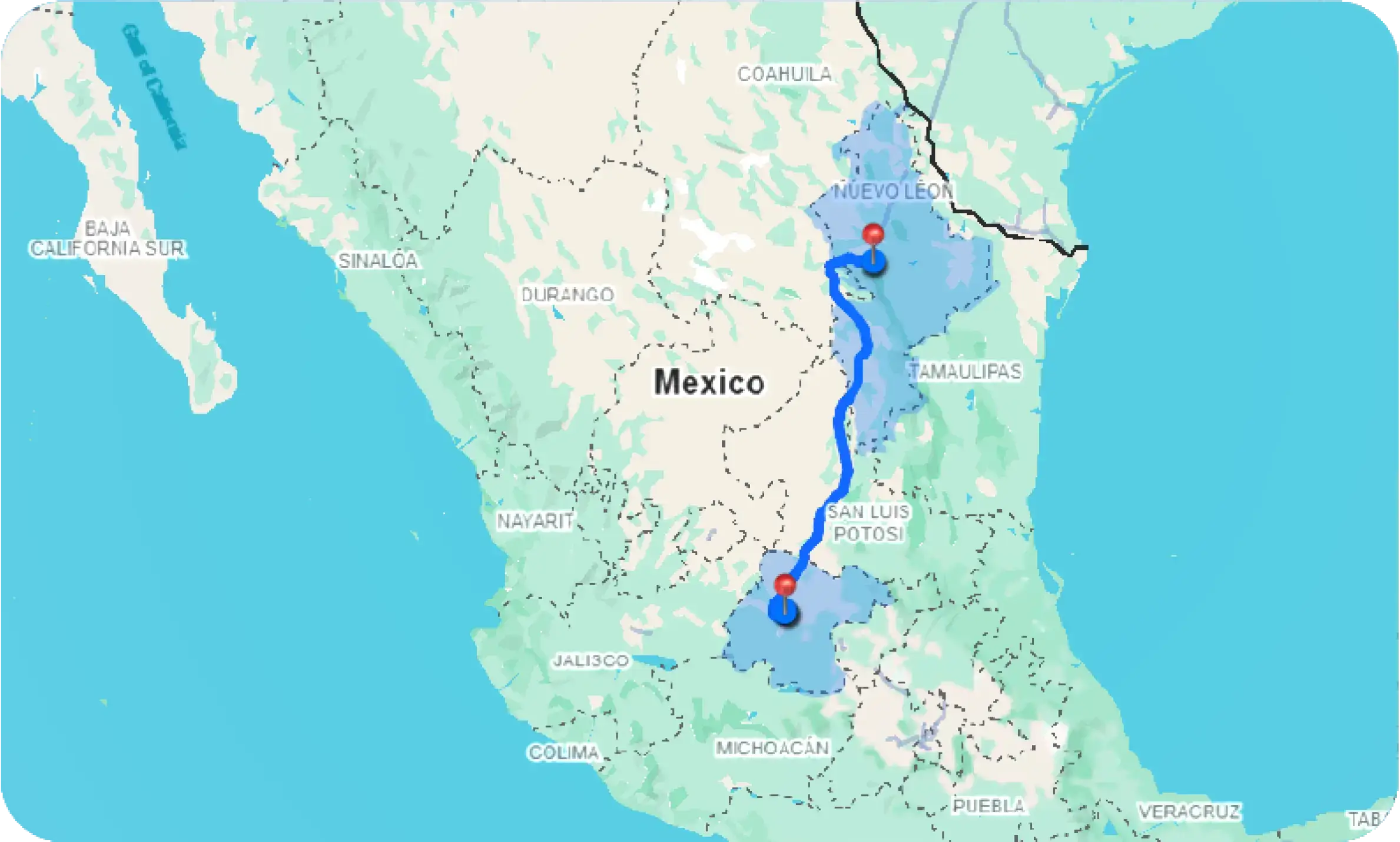 Ruta de Monterrey a Guanajuato