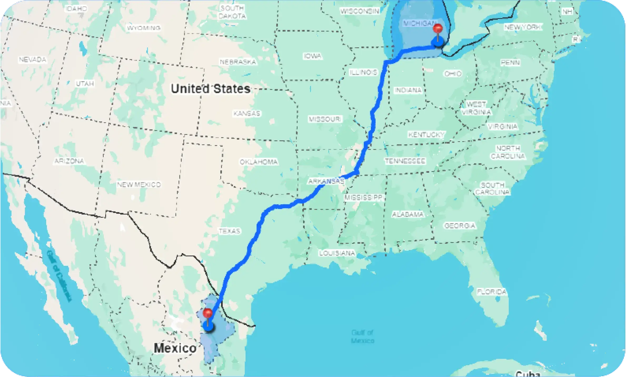 Ruta de Monterrey a Waterford, MI