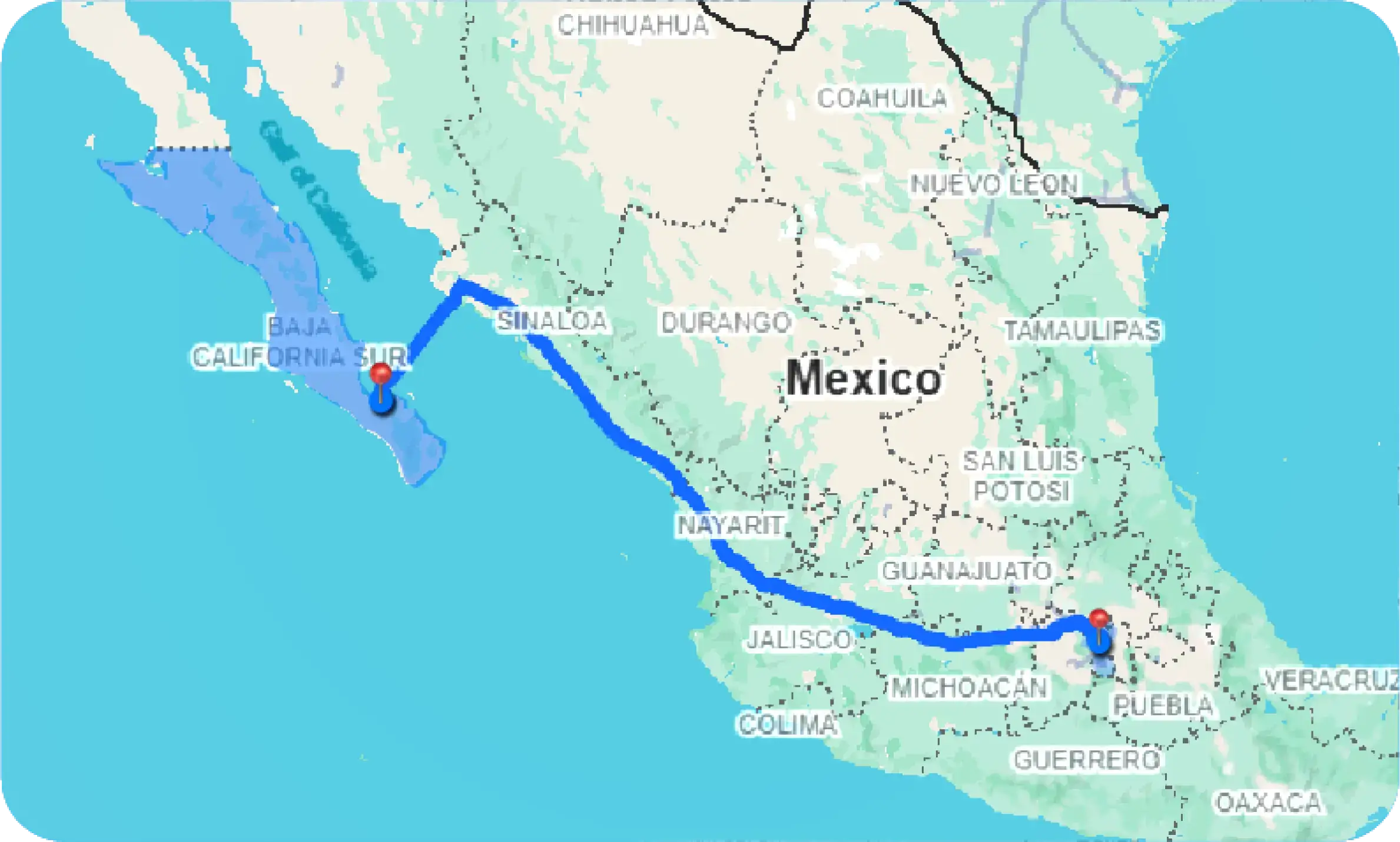 Ruta de Obregón a Guadalajara