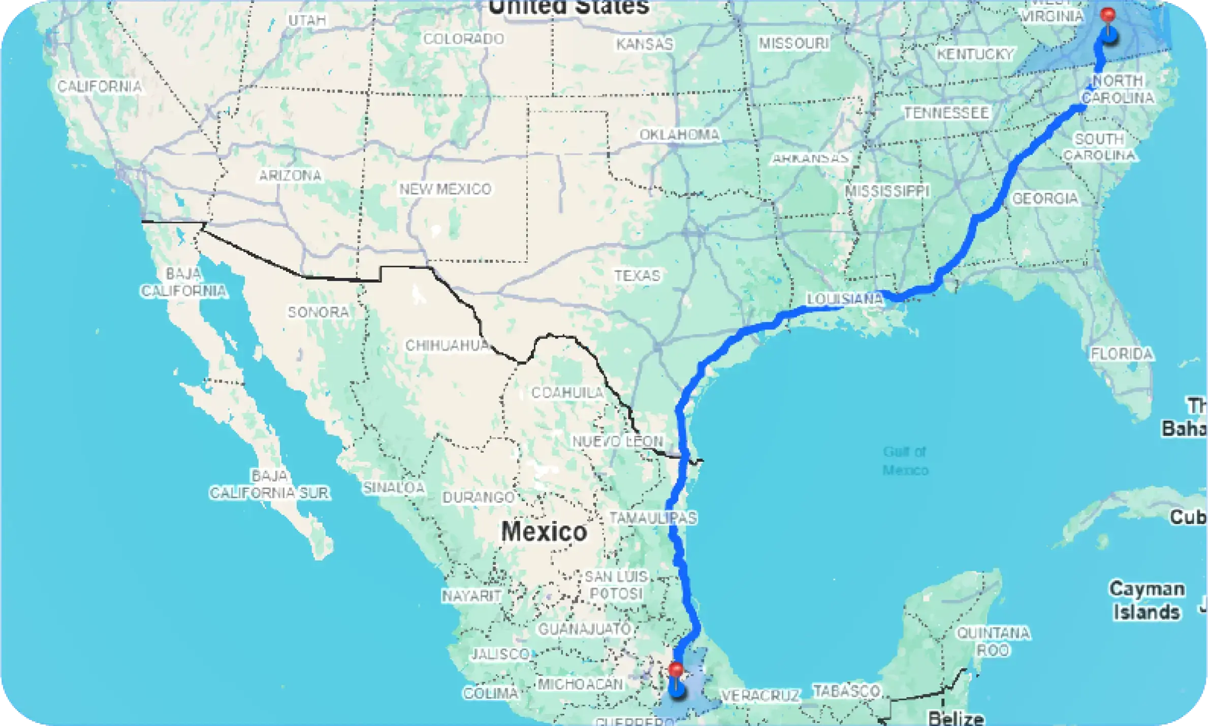 Ruta de Puebla a Virginia, VA
