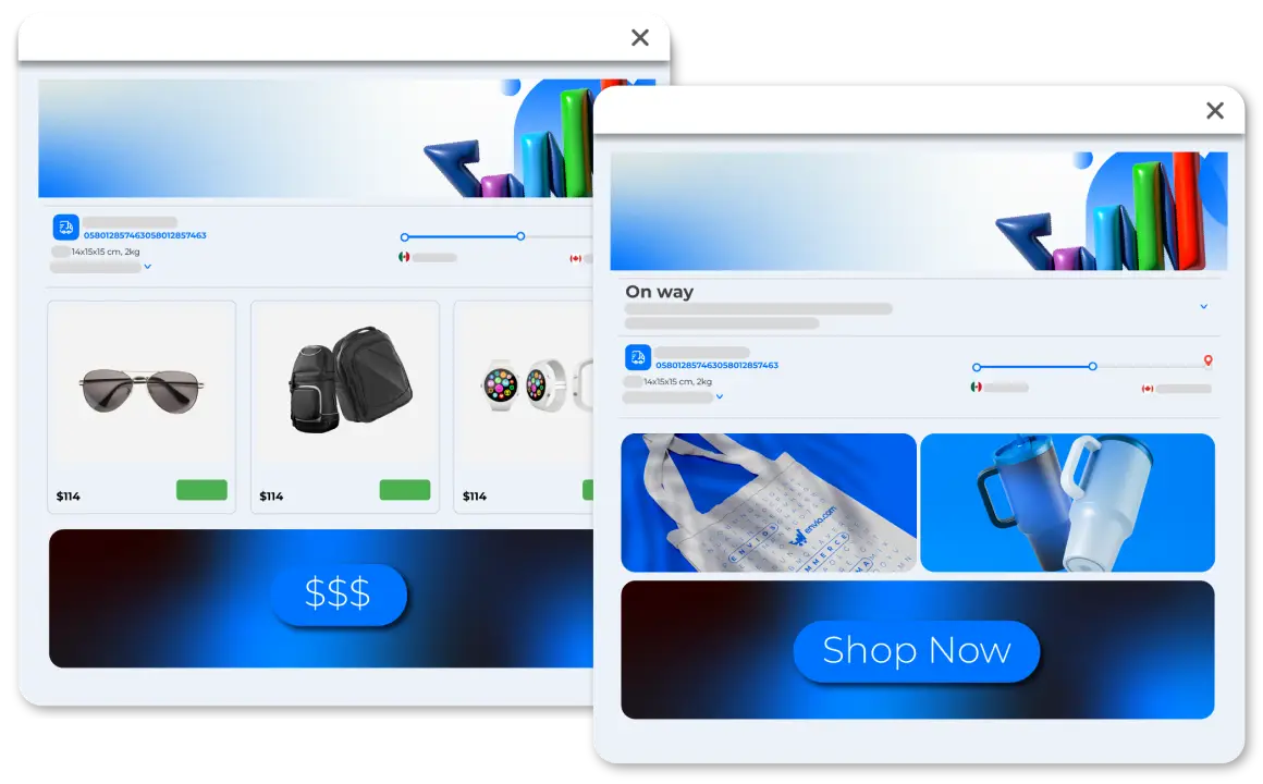 Ilustración de la personalización de la logística de envíos, mostrando una interfaz de rastreo profesional y personalizada.